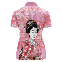 Japanese Geisha Cherry Blossom Women Polo Shirt Pink Palaka Hawaii Pattern Fusion Design