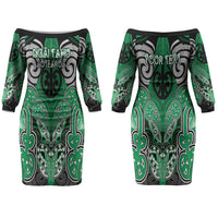 Aotearoa Iwi Ngai Tahu Personalised Couples Matching Off The Shoulder Long Sleeve Dress and Long Sleeve Button Shirt Maori Kowhaiwhai Pattern