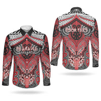 Aotearoa Iwi Te Arawa Personalised Couples Matching Off The Shoulder Long Sleeve Dress and Long Sleeve Button Shirt Maori Kowhaiwhai Pattern