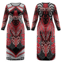 Aotearoa Iwi Te Arawa Personalised Family Matching Long Sleeve Bodycon Dress and Hawaiian Shirt Maori Kowhaiwhai Pattern