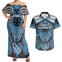 Aotearoa Iwi Ngati Kahungunu Personalised Couples Matching Off Shoulder Maxi Dress and Hawaiian Shirt Maori Kowhaiwhai Pattern