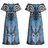 Aotearoa Iwi Ngati Kahungunu Personalised Couples Matching Off Shoulder Maxi Dress and Hawaiian Shirt Maori Kowhaiwhai Pattern
