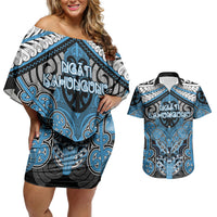 Aotearoa Iwi Ngati Kahungunu Personalised Couples Matching Off Shoulder Short Dress and Hawaiian Shirt Maori Kowhaiwhai Pattern