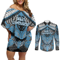 Aotearoa Iwi Ngati Kahungunu Personalised Couples Matching Off Shoulder Short Dress and Long Sleeve Button Shirt Maori Kowhaiwhai Pattern