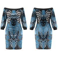 Aotearoa Iwi Ngati Kahungunu Personalised Couples Matching Off The Shoulder Long Sleeve Dress and Long Sleeve Button Shirt Maori Kowhaiwhai Pattern