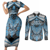 Aotearoa Iwi Ngati Kahungunu Personalised Couples Matching Short Sleeve Bodycon Dress and Long Sleeve Button Shirt Maori Kowhaiwhai Pattern