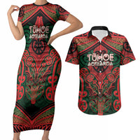 Aotearoa Iwi Tuhoe Personalised Couples Matching Short Sleeve Bodycon Dress and Hawaiian Shirt Maori Kowhaiwhai Pattern