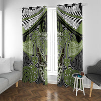 Aotearoa Iwi Whakatohea Window Curtain Maori Kowhaiwhai Pattern LT19 With Grommets Olive Green - Polynesian Pride
