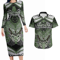 Aotearoa Iwi Ngati Awa Personalised Couples Matching Long Sleeve Bodycon Dress and Hawaiian Shirt Maori Kowhaiwhai Pattern