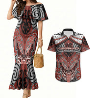 Aotearoa Iwi Rongowhakaata Personalised Couples Matching Mermaid Dress and Hawaiian Shirt Maori Kowhaiwhai Pattern