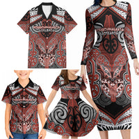 Aotearoa Iwi Rongowhakaata Personalised Family Matching Long Sleeve Bodycon Dress and Hawaiian Shirt Maori Kowhaiwhai Pattern