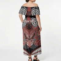 Aotearoa Iwi Rongowhakaata Personalised Off Shoulder Maxi Dress Maori Kowhaiwhai Pattern
