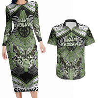 Aotearoa Iwi Ngati Raukawa Personalised Couples Matching Long Sleeve Bodycon Dress and Hawaiian Shirt Maori Kowhaiwhai Pattern