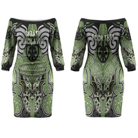 Aotearoa Iwi Ngati Raukawa Personalised Couples Matching Off The Shoulder Long Sleeve Dress and Long Sleeve Button Shirt Maori Kowhaiwhai Pattern