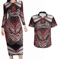 Aotearoa Iwi Ngati Toa Personalised Couples Matching Long Sleeve Bodycon Dress and Hawaiian Shirt Maori Kowhaiwhai Pattern