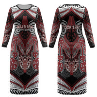 Aotearoa Iwi Ngati Toa Personalised Couples Matching Long Sleeve Bodycon Dress and Hawaiian Shirt Maori Kowhaiwhai Pattern