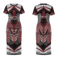 Aotearoa Iwi Ngati Toa Personalised Couples Matching Short Sleeve Bodycon Dress and Hawaiian Shirt Maori Kowhaiwhai Pattern