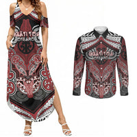 Aotearoa Iwi Ngati Toa Personalised Couples Matching Summer Maxi Dress and Long Sleeve Button Shirt Maori Kowhaiwhai Pattern