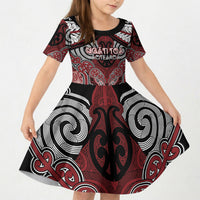 Aotearoa Iwi Ngati Toa Personalised Kid Short Sleeve Dress Maori Kowhaiwhai Pattern