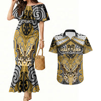 Aotearoa Iwi Ngati Tama Personalised Couples Matching Mermaid Dress and Hawaiian Shirt Maori Kowhaiwhai Pattern