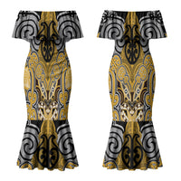 Aotearoa Iwi Ngati Tama Personalised Couples Matching Mermaid Dress and Hawaiian Shirt Maori Kowhaiwhai Pattern
