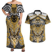 Aotearoa Iwi Ngati Tama Personalised Couples Matching Off Shoulder Maxi Dress and Hawaiian Shirt Maori Kowhaiwhai Pattern