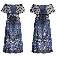 Aotearoa Iwi Ngati Tuwharetoa Personalised Couples Matching Off Shoulder Maxi Dress and Hawaiian Shirt Maori Kowhaiwhai Pattern
