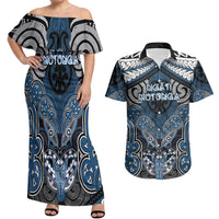 Aotearoa Iwi Ngati Mutunga Personalised Couples Matching Off Shoulder Maxi Dress and Hawaiian Shirt Maori Kowhaiwhai Pattern