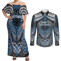 Aotearoa Iwi Ngati Mutunga Personalised Couples Matching Off Shoulder Maxi Dress and Long Sleeve Button Shirt Maori Kowhaiwhai Pattern