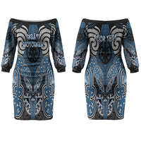 Aotearoa Iwi Ngati Mutunga Personalised Couples Matching Off The Shoulder Long Sleeve Dress and Hawaiian Shirt Maori Kowhaiwhai Pattern