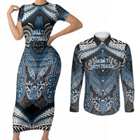 Aotearoa Iwi Ngati Mutunga Personalised Couples Matching Short Sleeve Bodycon Dress and Long Sleeve Button Shirt Maori Kowhaiwhai Pattern