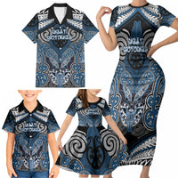 Aotearoa Iwi Ngati Mutunga Personalised Family Matching Short Sleeve Bodycon Dress and Hawaiian Shirt Maori Kowhaiwhai Pattern
