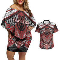 Aotearoa Iwi Te Ati Awa Personalised Couples Matching Off Shoulder Short Dress and Hawaiian Shirt Maori Kowhaiwhai Pattern