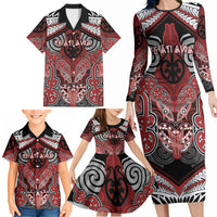 Aotearoa Iwi Te Ati Awa Personalised Family Matching Long Sleeve Bodycon Dress and Hawaiian Shirt Maori Kowhaiwhai Pattern