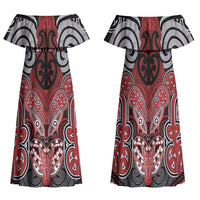 Aotearoa Iwi Te Ati Awa Personalised Family Matching Off Shoulder Maxi Dress and Hawaiian Shirt Maori Kowhaiwhai Pattern
