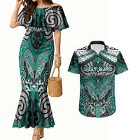 Aotearoa Iwi Ngati Maru Personalised Couples Matching Mermaid Dress and Hawaiian Shirt Maori Kowhaiwhai Pattern