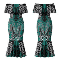 Aotearoa Iwi Ngati Maru Personalised Couples Matching Mermaid Dress and Long Sleeve Button Shirt Maori Kowhaiwhai Pattern