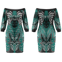 Aotearoa Iwi Ngati Maru Personalised Couples Matching Off The Shoulder Long Sleeve Dress and Hawaiian Shirt Maori Kowhaiwhai Pattern