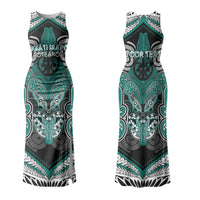 Aotearoa Iwi Ngati Maru Personalised Couples Matching Tank Maxi Dress and Long Sleeve Button Shirt Maori Kowhaiwhai Pattern