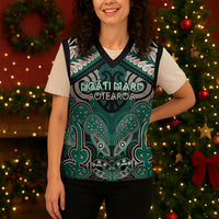 Aotearoa Iwi Ngati Maru Personalised Christmas Knitted V-Neck Vest Maori Kowhaiwhai Pattern