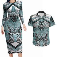 Aotearoa Iwi Ngati Paoa Personalised Couples Matching Long Sleeve Bodycon Dress and Hawaiian Shirt Maori Kowhaiwhai Pattern