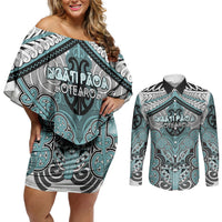 Aotearoa Iwi Ngati Paoa Personalised Couples Matching Off Shoulder Short Dress and Long Sleeve Button Shirt Maori Kowhaiwhai Pattern