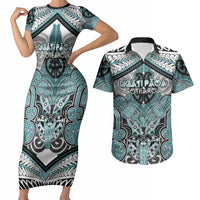 Aotearoa Iwi Ngati Paoa Personalised Couples Matching Short Sleeve Bodycon Dress and Hawaiian Shirt Maori Kowhaiwhai Pattern