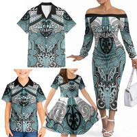 Aotearoa Iwi Ngati Paoa Personalised Family Matching Off The Shoulder Long Sleeve Dress and Hawaiian Shirt Maori Kowhaiwhai Pattern
