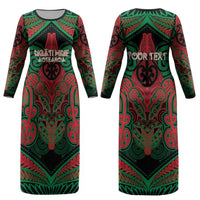 Aotearoa Iwi Ngati Hine Personalised Couples Matching Long Sleeve Bodycon Dress and Hawaiian Shirt Maori Kowhaiwhai Pattern