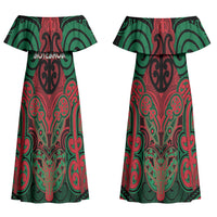 Aotearoa Iwi Ngati Hine Personalised Couples Matching Off Shoulder Maxi Dress and Long Sleeve Button Shirt Maori Kowhaiwhai Pattern