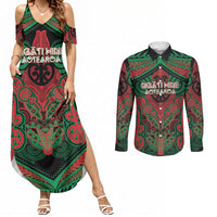 Aotearoa Iwi Ngati Hine Personalised Couples Matching Summer Maxi Dress and Long Sleeve Button Shirt Maori Kowhaiwhai Pattern