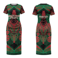 Aotearoa Iwi Ngati Hine Personalised Family Matching Short Sleeve Bodycon Dress and Hawaiian Shirt Maori Kowhaiwhai Pattern