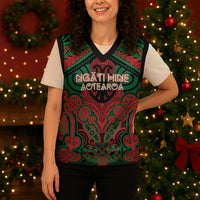Aotearoa Iwi Ngati Hine Personalised Christmas Knitted V-Neck Vest Maori Kowhaiwhai Pattern