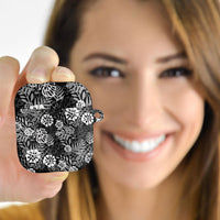 Black Aloha Hawaiian AirPods Case Monstera Hibiscus Tropical Pattern